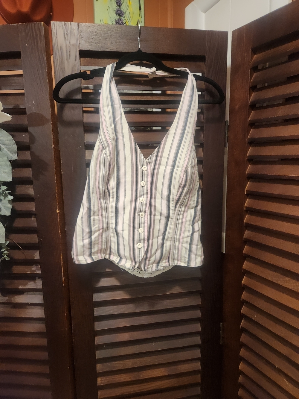 Heart Soul Striped V-Neck Button Front Tank - White with Pastel Stripes
